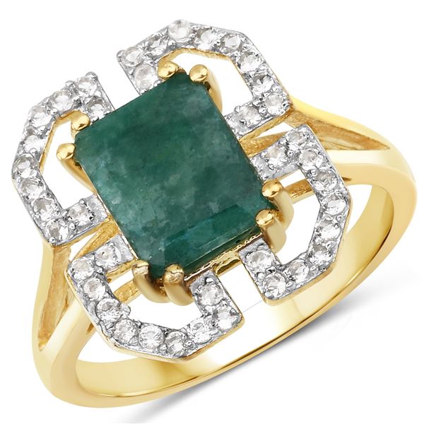 Plated 14KT Yellow Gold 2.15ct Emerald and Topaz Ring