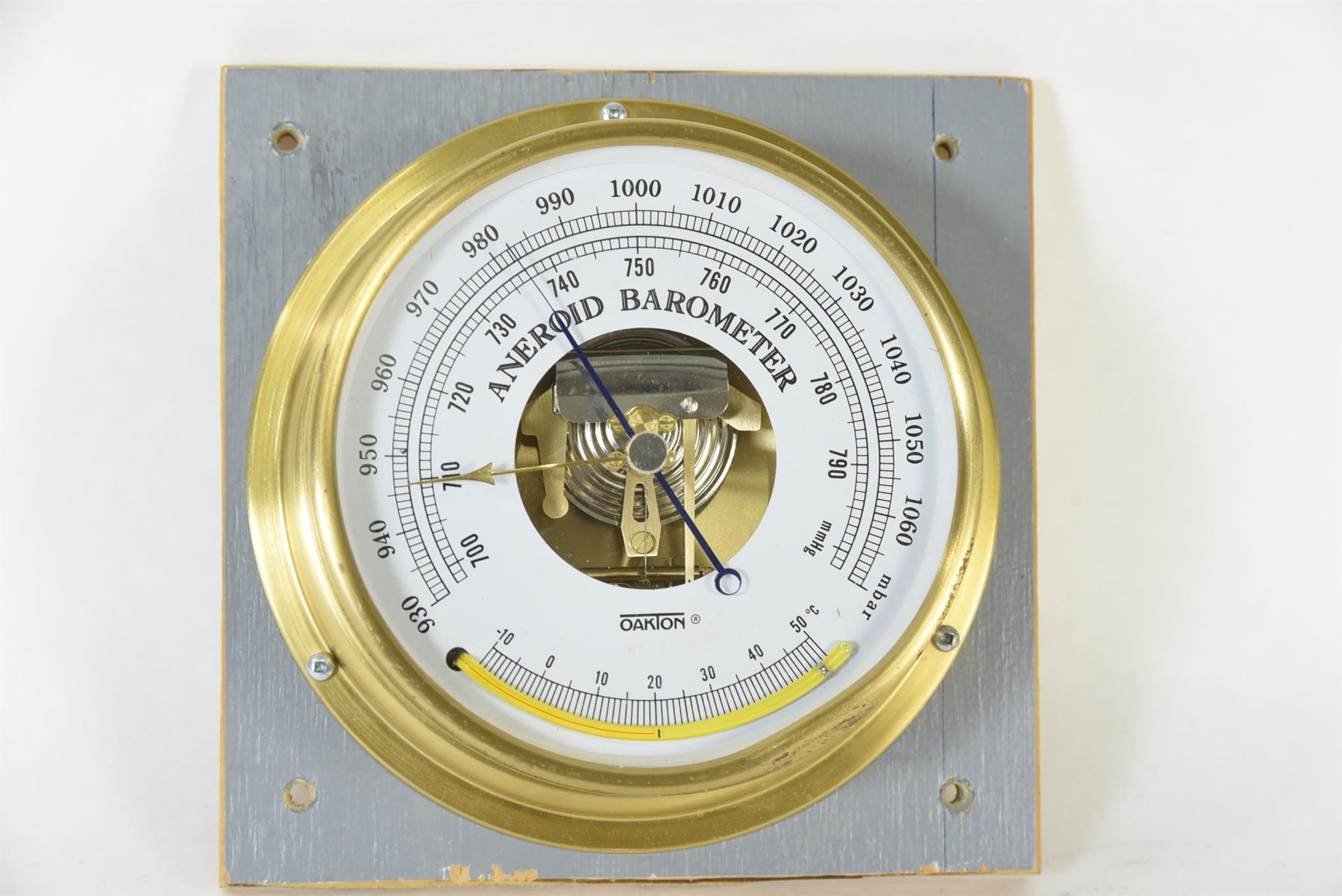 Brass Aneroid Barometer Mounted on Wood Base - Landsborough Auctions