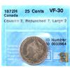 Image 1 : 1872H Canada 25-cent Obverse 2, Repunched 7, Large 2 CCCS VF30