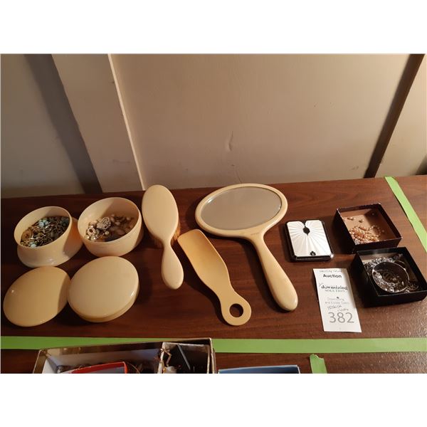 Sterling Silver & French Ivory Vanity Set Cat A