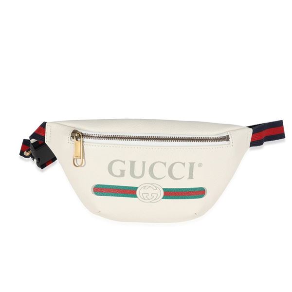 Gucci White Grained Calfskin Logo Small Belt Bag