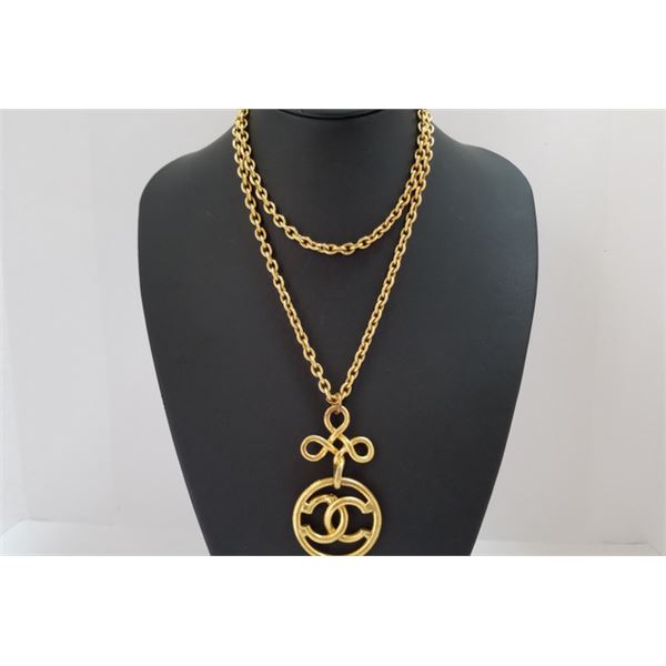 Chanel Gold-tone Metal CC Cutout Logo Pendant Chain Long Necklace