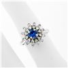 Image 3 : Vintage 14k White Gold 0.90 ctw Round Sapphire and Diamond Flower Cluster Ring