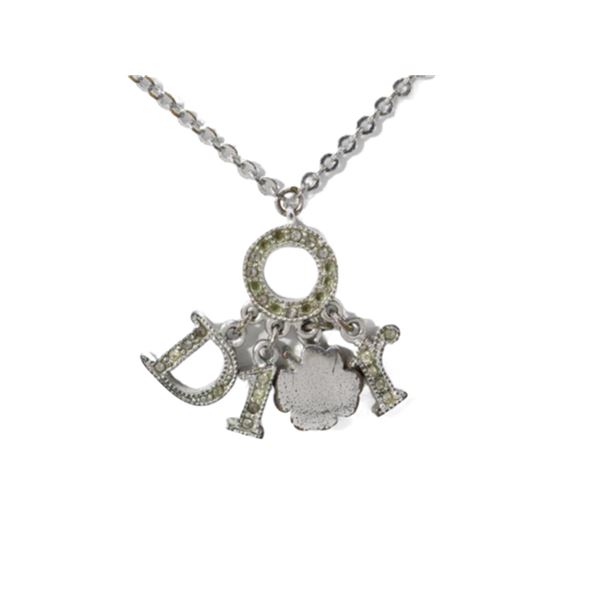 Dior Silver Clover Spellout Pendant Necklace