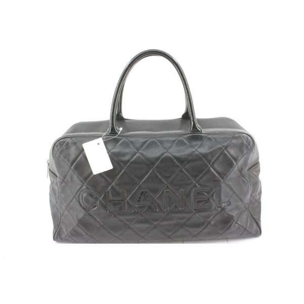 Chanel Black Quilted Caviar CC Timeless Bowler Bag