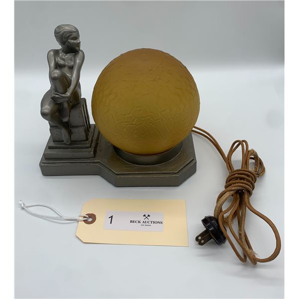 Art Deco Nude Ladies Lamp With a Brain Shade From the 1920's