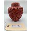 Image 1 : Chinese Cinnabar Late 1800's Hand Carved Some Wear on Lid 6. 5 Inches Tall