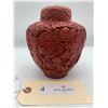 Image 2 : Chinese Cinnabar Late 1800's Hand Carved Some Wear on Lid 6. 5 Inches Tall