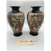 Image 1 : Pair of Antique Japanese Cobalt Porcelain Figural Satsuma Vases 10" Inches Tall