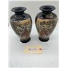 Image 2 : Pair of Antique Japanese Cobalt Porcelain Figural Satsuma Vases 10" Inches Tall