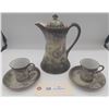 Image 1 : Hand Painted Japanese Dragonware Tea Set With Tea Pot and Two Tea Cups and Saucers