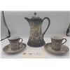 Image 2 : Hand Painted Japanese Dragonware Tea Set With Tea Pot and Two Tea Cups and Saucers