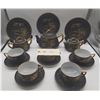 Image 1 : Vintage Black Japanese Satsuma Soko China Set Black and Gold Pagoda Lake Mountain Pattern