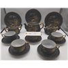Image 2 : Vintage Black Japanese Satsuma Soko China Set Black and Gold Pagoda Lake Mountain Pattern