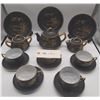 Image 3 : Vintage Black Japanese Satsuma Soko China Set Black and Gold Pagoda Lake Mountain Pattern