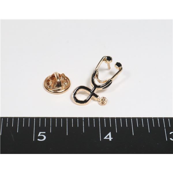 NEW GOLD TONE STETHOSCOPE LAPEL PIN