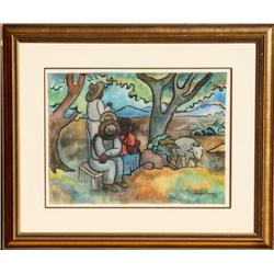 Diego Rivera, Peasant Family, Ink and Watercolor 