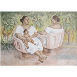 Francisco Zuniga, Yucatecas en la Parque, Lithograph 