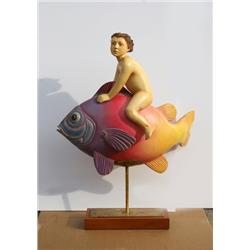 Sergio Bustamante, Flying Fish with Boy, Ceramic Sculpture