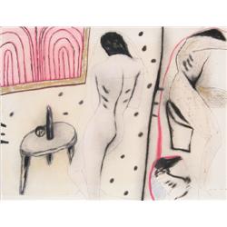 Humberto Castro, La Mesa, Ink and Pastel Drawing