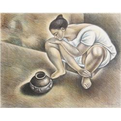 Raul Anguiano, Alfarera, Lithograph 