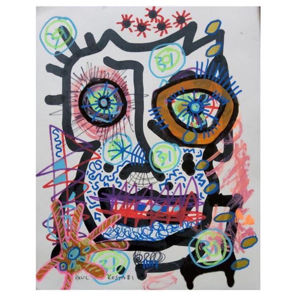 Paul Kostabi, "Silenced" Hand Signed Original Painting with Letter of Authenticity.