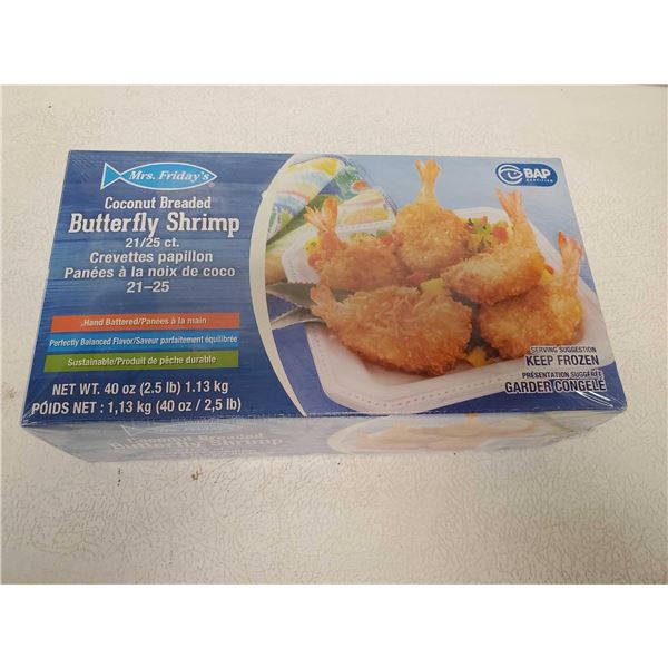 Mrs. Friday's Coconut Breaded Butterfly Shrimp 21/25 Count Box 2.5Lbs