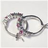 Image 2 : Silver Created Ruby Hoop Earrings (~Size )(Ring is resizable for $40) (~length inches), Suggested Re