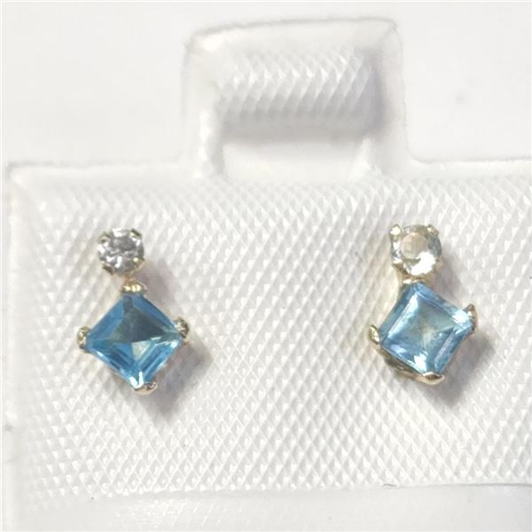 10K Yellow Gold Blue Topaz(0.44ct) Diamond(0.06ct) Earrings (~Size )(Ring is resizable for $40) (~le