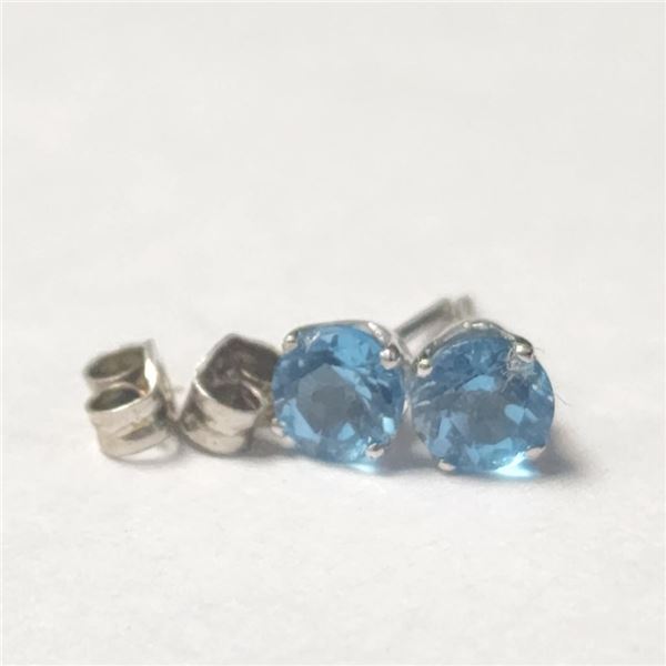 10K White Gold Blue Topaz Earrings (~Size )(Ring is resizable for $40) (~length inches), Made in Can