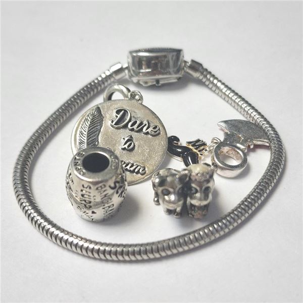 Silver Pandora Style 22G With Beads Bracelet (~Size )(Ring is resizable for $40) (~length 7.5"inches