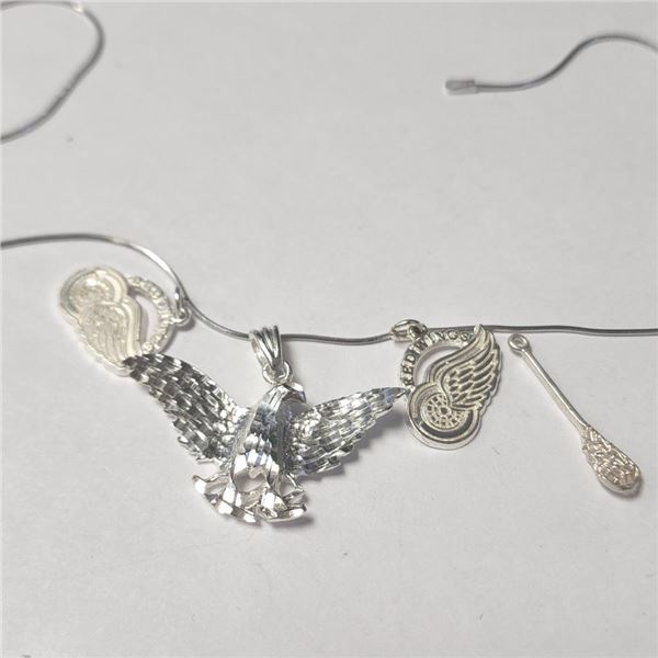 Silver 4 Pendants With Chain 16" Necklace (~Size )(Ring is resizable for $40) (~length inches), Sugg