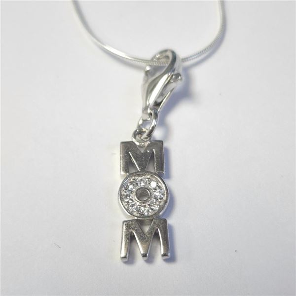 Silver Cz "Mom" 16" Necklace (~Size )(Ring is resizable for $40) (~length inches), Suggested Retail 