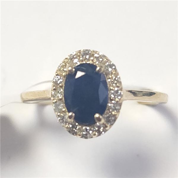 10K Yellow Gold Blue Saphhire(1ct) Diamond(0.15ct) Ring (~Size 6.5) (~length inches) (~weight 1.93g)