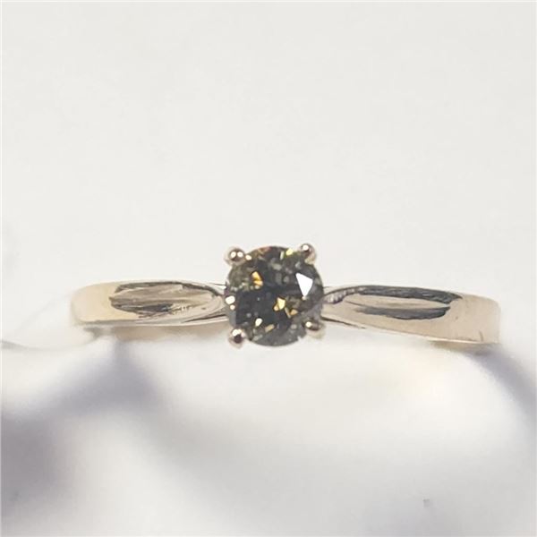 10K Yellow Gold Diamond (0.18Ct,Si2,Yelowish Brown) Ring (~Size 6)(~weight 1.13g), Made in Canada, A