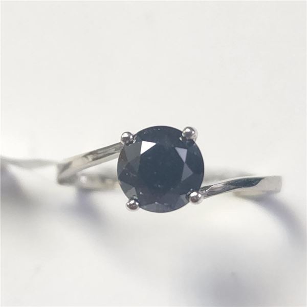 14K White Gold Black Diamond(1.25ct) Ring (~Size 6.5) (~weight 1.86g), Made in Canada, Appraised Ret