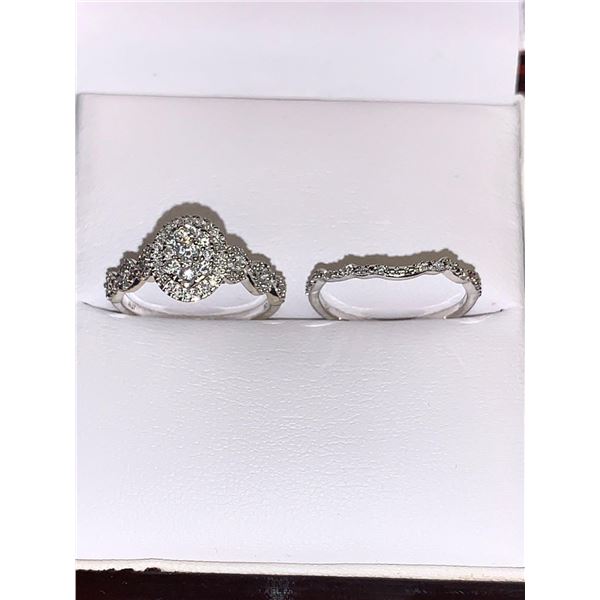 Ladies Natural Diamond Cluster Ring Wedding Set .88 Carats set in 10K White Gold?with Certificate Va