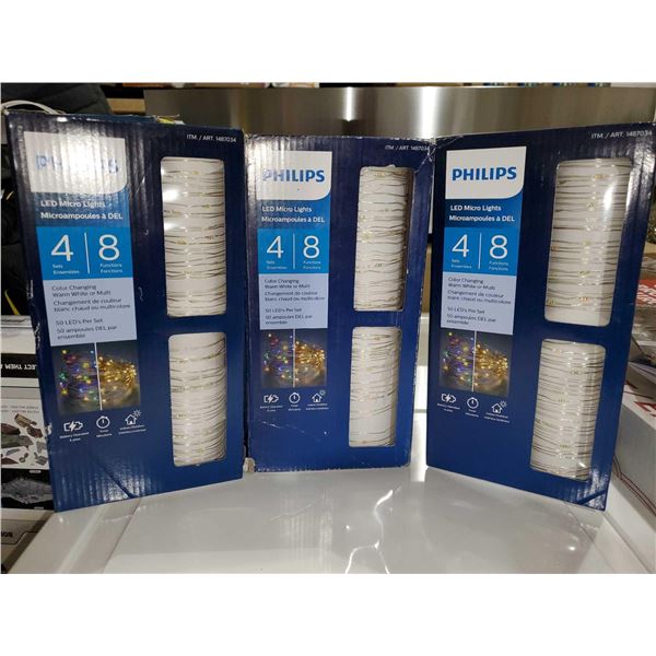 NEW Phillips LED Mirco Lights Color Changing 8 functions 4 set with 50 LED's per set Lot of 3