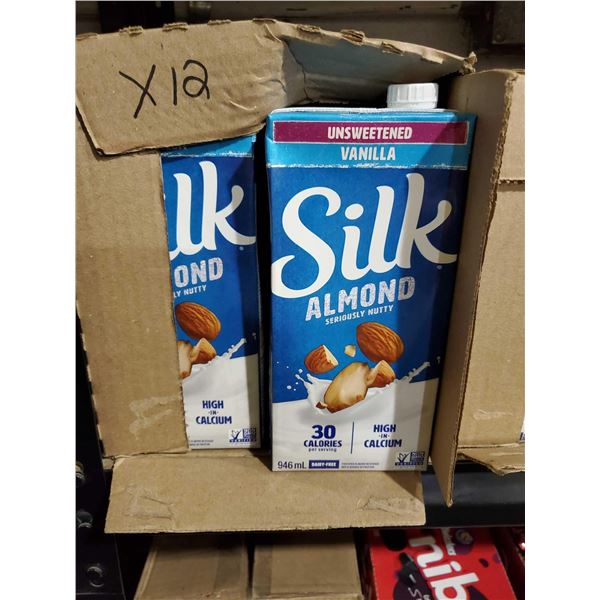 Silk Unsweetened Vanilla Almond Milk Case lot of 12x 946ml