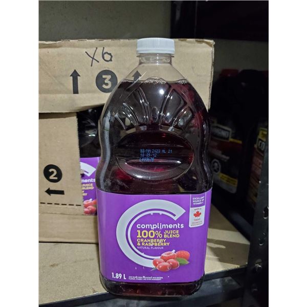 Compliments 100% Cranberry and raspberry Juice Blend Case lot 6x1.89L