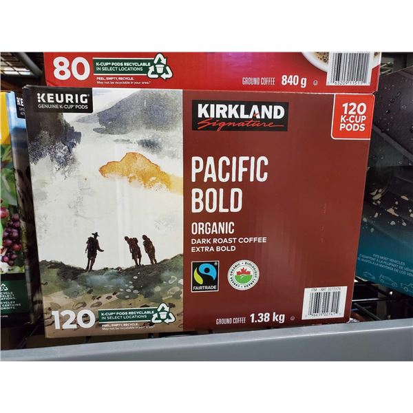Kirkland Pacific Bold Organic Dark roast extra bold  120 keurig k-cups
