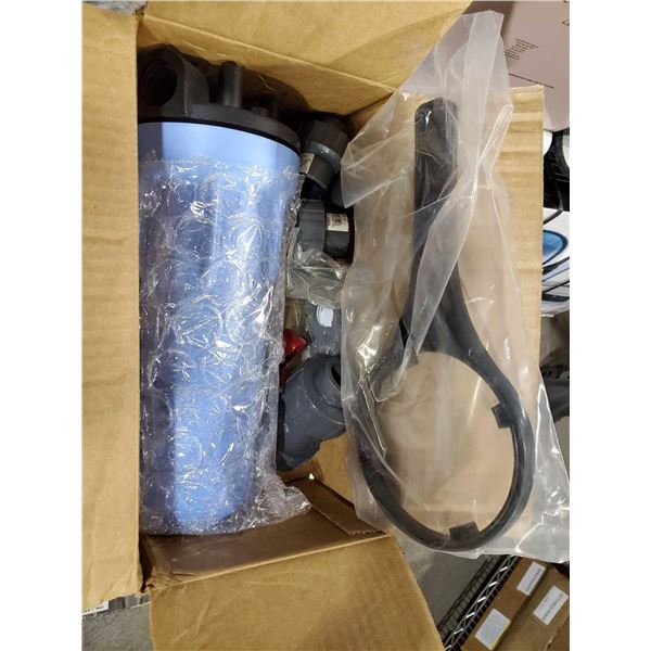 Blue water filter with wrench