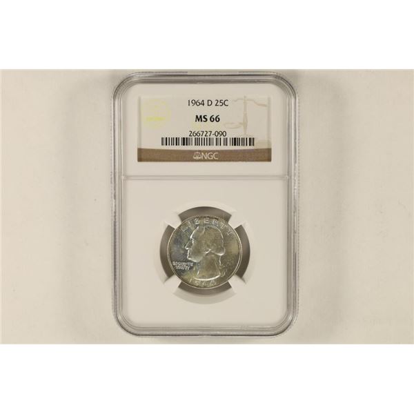 1964-D WASHINGTON SILVER QUARTER NGC MS66