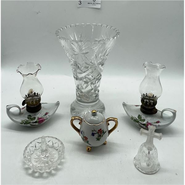 Crystal and tiny hurricane lamp lot