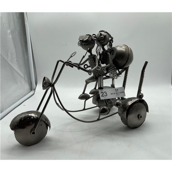 Metal motorcycle sculpture art