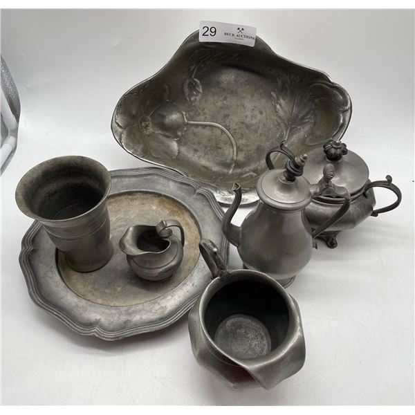 Antique lot shabby tin service pieces