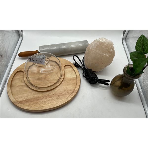 Cheese board, salt lamp lot