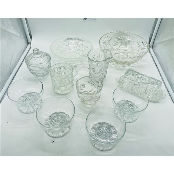Etched glassware lot, 11 pcs