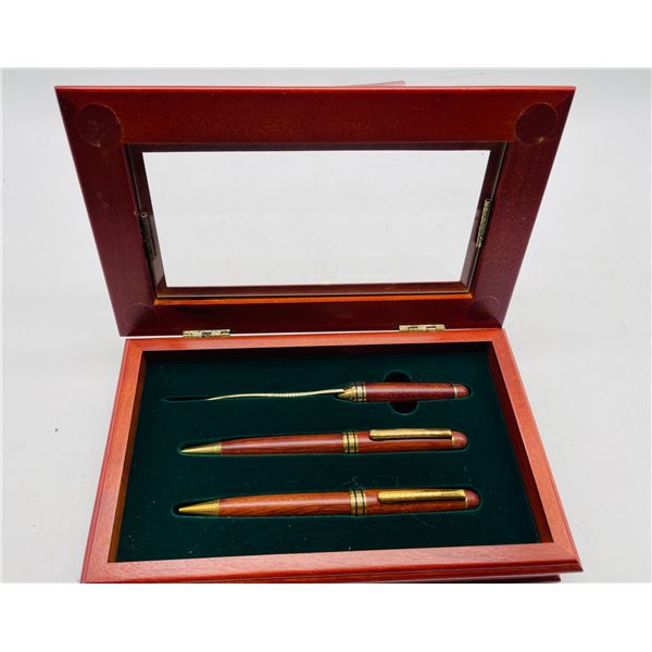 Wood pen, pencil and letter opener set