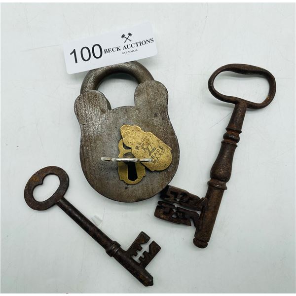 Antique padlock and skeleton keys